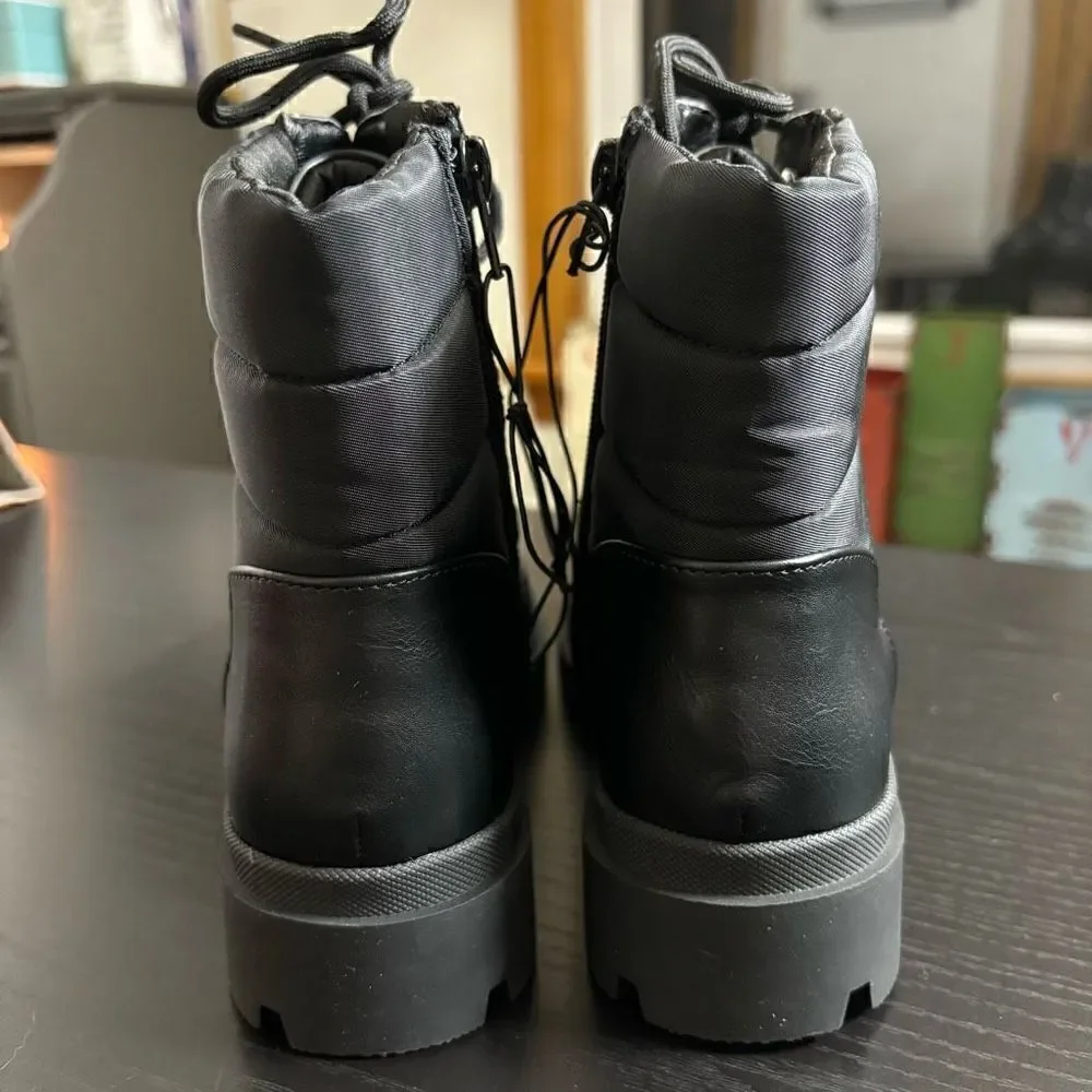 Marc Fisher Puffer Hiker Combat Laceup Quilted boots black new